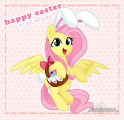 Size: 2295x2224 | Tagged: safe, artist:xwhitedreamsx, imported from derpibooru, fluttershy, bunny ears, cute, easter, female, shyabetes, solo