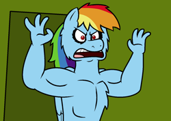 Size: 1304x925 | Tagged: safe, artist:alexeigribanov, imported from derpibooru, rainbow dash, anthro, .mov, swag.mov, angry, female, muscles, rainbuff dash, solo