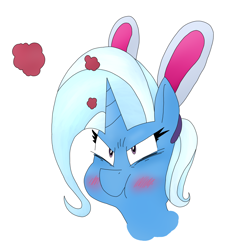 Size: 2100x2200 | Tagged: safe, artist:dragonpone, derpibooru exclusive, imported from derpibooru, trixie, pony, unicorn, angry, blushing, bunny ears, easter, embarrassed, female, mare, simple background, solo