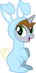 Size: 1796x3627 | Tagged: safe, artist:outlawedtofu, imported from derpibooru, oc, oc only, oc:littlepip, pony, unicorn, fallout equestria, bunny costume, clothes, costume, fanfic, fanfic art, female, freckles, hooves, horn, mare, open mouth, simple background, solo, transparent background, vector