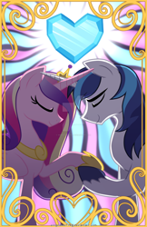 Size: 1024x1583 | Tagged: safe, artist:wingedwolf94, imported from derpibooru, princess cadance, shining armor, crystal heart, eyes closed, female, male, poster, shiningcadance, shipping, straight, watermark