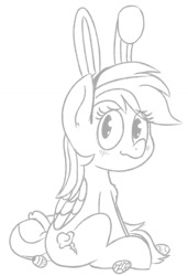 Size: 851x1247 | Tagged: safe, artist:pink-dooples, imported from derpibooru, rainbow dash, blushing, bunny ears, cute, easter, egg, female, shy, sitting, sketch, solo