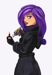 Size: 516x738 | Tagged: safe, artist:nottex, imported from derpibooru, rarity, human, clothes, female, gun, humanized, pencil, revolver, solo, trenchcoat, weapon