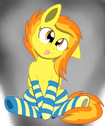 Size: 1024x1229 | Tagged: safe, artist:theartistsora, imported from derpibooru, spitfire, clothes, cute, female, socks, solo, striped socks, tongue out