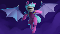 Size: 1280x727 | Tagged: safe, artist:rockyhardwood, imported from derpibooru, oc, oc only, bat pony, pony, clothes, costume, flying, meta knight, solo