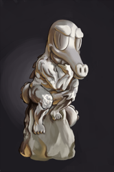 Size: 778x1170 | Tagged: safe, artist:nottex, imported from derpibooru, gummy, alligator, anthro, reptile, anthro pets, fine art parody, gummy the deep thinker, parody, statue, the thinker, wat