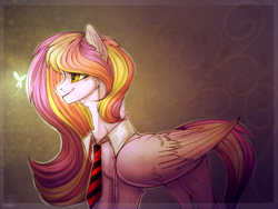 Size: 1024x768 | Tagged: safe, artist:orfartina, imported from derpibooru, oc, oc only, butterfly, pegasus, pony, necktie, solo