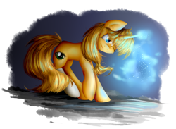 Size: 2600x1900 | Tagged: safe, artist:mufflinka, imported from derpibooru, oc, oc only, oc:ayza, pony, unicorn, glowing horn, horn, magic, magic aura, one eye closed, solo, unicorn oc