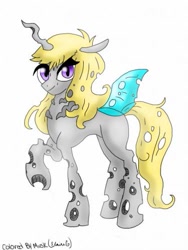 Size: 375x500 | Tagged: safe, artist:snytchell, imported from derpibooru, oc, oc only, oc:armord tempest, changeling, colored, electric changeling, looking at you, solo