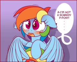 Size: 1000x800 | Tagged: safe, artist:symbianl, imported from derpibooru, rainbow dash, pegasus, pony, animated, blatant lies, blushing, cute, dashabetes, dialogue, eye shimmer, female, floppy ears, mare, open mouth, out of character, scared, scaredy dash, shivering, solo, symbianl is trying to murder us, tail wrap