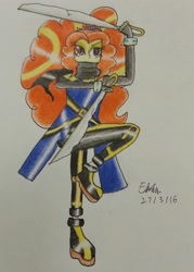 Size: 1727x2413 | Tagged: safe, artist:lizzyisme, imported from derpibooru, adagio dazzle, equestria girls, rainbow rocks, crossover, emil castagnier, female, solo, sword, tales of series, tales of symphonia, traditional art, weapon