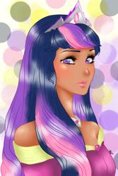 Size: 675x1012 | Tagged: safe, artist:nevera573, imported from derpibooru, twilight sparkle, human, dark skin, female, humanized, solo, tiara