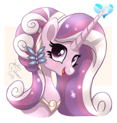 Size: 1000x1060 | Tagged: safe, artist:joakaha, imported from derpibooru, princess cadance, crystal pony, pony, alternate hairstyle, crystallized, female, looking at you, open mouth, simple background, solo