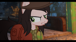 Size: 809x446 | Tagged: safe, artist:pegasski, imported from derpibooru, earth pony, pony, fallout equestria, clothes, crossover, fallout, fallout 4, female, hat, mare, piper wright, ponified, scarf, solo