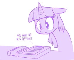 Size: 434x354 | Tagged: safe, artist:shoutingisfun, imported from derpibooru, twilight sparkle, female, floppy ears, monochrome, phone, pouting, sad, solo