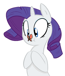 Size: 409x483 | Tagged: safe, artist:shoutingisfun, imported from derpibooru, rarity, butterfly, pony, unicorn, butterfly on nose, cute, female, insect on nose, mare, raribetes, simple background, solo, white background