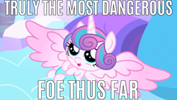 Size: 1280x720 | Tagged: safe, imported from derpibooru, screencap, princess flurry heart, pony, the crystalling, baby, baby pony, caption, female, image macro, meme, princess doom heart, pure unfiltered evil, solo, text