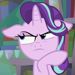 Size: 1076x1076 | Tagged: safe, imported from derpibooru, screencap, starlight glimmer, the crystalling, faic, floppy ears, raised eyebrow