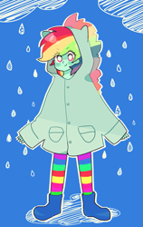 Size: 547x866 | Tagged: safe, artist:gyunyu, imported from derpibooru, rainbow dash, equestria girls, clothes, cloud, female, jacket, rain, raincoat, solo