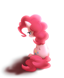 Size: 1858x2266 | Tagged: safe, artist:saber-panda, imported from derpibooru, pinkie pie, female, rear view, sad, simple background, sitting, solo, white background