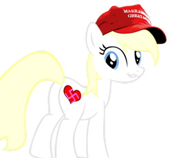 Size: 965x891 | Tagged: safe, edit, imported from derpibooru, oc, oc only, oc:aryanne, alternate cutie mark, donald trump, election, hat, looking back, make america great again, mouthpiece, nazi, simple background, smiling, solo, standing, swastika, transparent background, vector