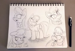 Size: 1464x1000 | Tagged: safe, artist:fuzon-s, imported from derpibooru, octavia melody, doodle, facial expressions, faic, female, floppy ears, insertavia, octavia is not amused, pen, sketch, sketch dump, sketchbook, smiling, solo, style emulation, traditional art, unamused, yuji uekawa style