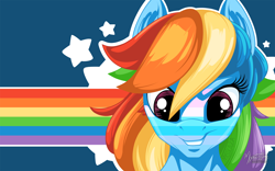 Size: 2560x1600 | Tagged: safe, artist:mysticalpha, imported from derpibooru, rainbow dash, female, looking at you, rainbow, solo, wallpaper