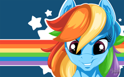 Size: 2560x1600 | Tagged: safe, artist:mysticalpha, imported from derpibooru, rainbow dash, female, rainbow, solo, wallpaper