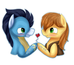 Size: 3000x2639 | Tagged: safe, artist:rubyblossomva, imported from derpibooru, braeburn, soarin', pony, clothes, gay, heart, male, shipping, simple background, soarburn, transparent background, uniform, wonderbolts uniform