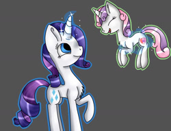 Size: 1435x1098 | Tagged: safe, artist:pirateenderfox, imported from derpibooru, rarity, sweetie belle, cutie mark, levitation, magic, open mouth, simple background, sisters, telekinesis, the cmc's cutie marks