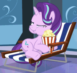 Size: 679x646 | Tagged: safe, imported from derpibooru, screencap, starlight glimmer, pony, unicorn, season 6, the crystalling, aweeg*, eating, faic, female, food, gif, great moments in animation, non-animated gif, on side, popcorn, puffy cheeks, side, solo