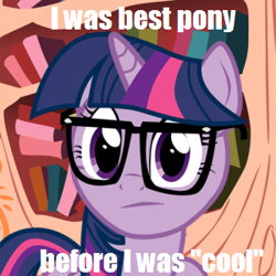 Size: 300x300 | Tagged: safe, imported from derpibooru, twilight sparkle, before it was cool, exploitable meme, female, glasses, hipster, meme, solo
