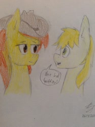 Size: 772x1034 | Tagged: safe, artist:missydash19, imported from derpibooru, braeburn, spitfire, female, male, shipping, spitburn, straight, traditional art