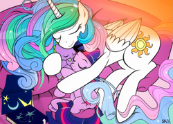 Size: 1315x939 | Tagged: dead source, safe, artist:dsana, imported from derpibooru, princess celestia, spike, twilight sparkle, alicorn, dragon, pony, unicorn, baby spike, book, brother and sister, cuddling, cute, cutelestia, dsana is trying to murder us, eyes closed, female, filly, filly twilight sparkle, hug, male, mare, momlestia, sleeping, snuggling, spikabetes, spikelove, twiabetes, weapons-grade cute