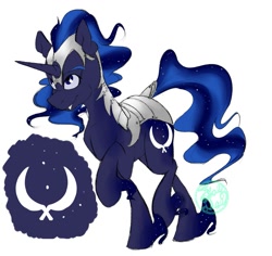 Size: 921x868 | Tagged: safe, artist:farewelldecency, imported from derpibooru, oc, oc only, pony, unicorn, armor, crack ship offspring, cutie mark, ethereal fetlocks, ethereal mane, offspring, parent:nightmare moon, parent:shining armor, parents:shining moon, simple background, solo, starry mane, white background