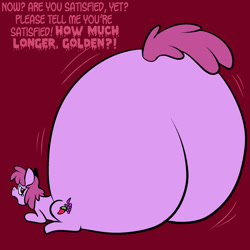 Size: 2400x2400 | Tagged: safe, artist:goldenmercurydragon, artist:pembroke, imported from derpibooru, berry punch, berryshine, earth pony, pony, berry punch replies, butt, butt expansion, crying, fat, female, growth, huge butt, impossibly large butt, large butt, looking back, open mouth, plot, prone, solo, the ass was fat