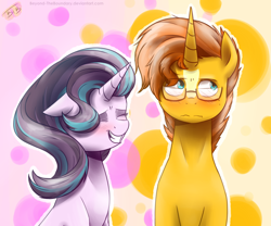 Size: 3000x2500 | Tagged: safe, artist:lrusu, imported from derpibooru, starlight glimmer, sunburst, pony, unicorn, the crystalling, blushing, eyes closed, female, glasses, male, shipping, stallion, starburst, straight