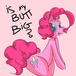 Size: 1300x1300 | Tagged: safe, artist:dragoncircle, imported from derpibooru, pinkie pie, blushing, butt, cute, female, plot, question, sketch, solo, truth