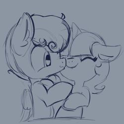 Size: 1000x1000 | Tagged: safe, artist:ratiodaze, imported from derpibooru, oc, oc only, oc:ratio daze, pony, unicorn, colt, cute, female, filly, kissing, male, sketch