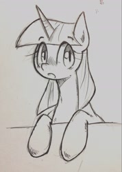 Size: 1670x2346 | Tagged: safe, artist:91o42, imported from derpibooru, twilight sparkle, female, grayscale, monochrome, simple background, solo, traditional art, white background