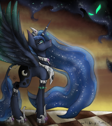 Size: 1600x1800 | Tagged: safe, artist:cross-the-swirl, imported from derpibooru, princess luna, classical unicorn, female, jewelry, leonine tail, solo, spread wings