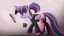 Size: 3000x1688 | Tagged: safe, artist:ncmares, imported from derpibooru, twilight sparkle, alicorn, pony, ask majesty incarnate, alternate hairstyle, bed mane, book, calculus, clothes, female, mare, math, socks, solo, stockings, striped socks, sweater, twilight sparkle (alicorn)