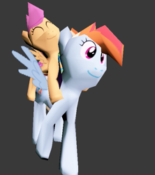 Size: 547x615 | Tagged: safe, artist:fillerartist, imported from derpibooru, rainbow dash, scootaloo, 3d, duo, low poly, ponies riding ponies, riding, scootaloo riding rainbow dash