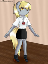 Size: 1024x1380 | Tagged: safe, artist:red-flareon, imported from derpibooru, derpy hooves, anthro, boots, clothes, female, high heel boots, high heels, maid, skirt, solo