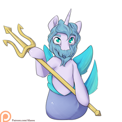 Size: 1650x1650 | Tagged: safe, artist:alasou, imported from derpibooru, merpony, beard, facial hair, greek, greek mythology, looking at you, patreon, patreon logo, ponified, poseidon, simple background, trident, weapon, white background