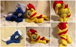 Size: 1024x634 | Tagged: safe, artist:rainbow-rocket, imported from derpibooru, night glider, sunset shimmer, pony, cute, filly, glideabetes, irl, photo, plushie, shimmerbetes, small