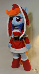 Size: 1023x1920 | Tagged: safe, artist:ketika, imported from derpibooru, rainbow dash, anthro, anthro plushie, boots, christmas, clothes, female, hat, irl, photo, plushie, santa costume, santa hat, solo, standing, traditional art