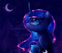 Size: 1600x1388 | Tagged: safe, artist:magnaluna, imported from derpibooru, princess luna, alicorn, pony, crying, female, mare, moon, night, smiling, solo