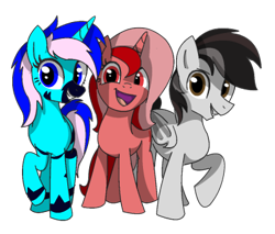 Size: 400x340 | Tagged: safe, imported from derpibooru, oc, oc only, oc:ruby script, oc:teensy, oc:thunder wave, pony, unicorn, vampony, smiling, trio