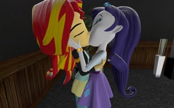 Size: 1280x800 | Tagged: artist needed, safe, imported from derpibooru, rarity, sunset shimmer, equestria girls, 3d, 3d model, clothes, female, gmod, jacket, kissing, leather jacket, lesbian, shipping, sunsarity